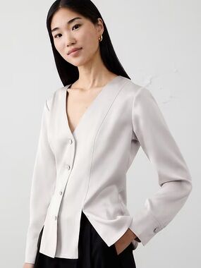 Banana Republic Silver Satin Button Down Blouse